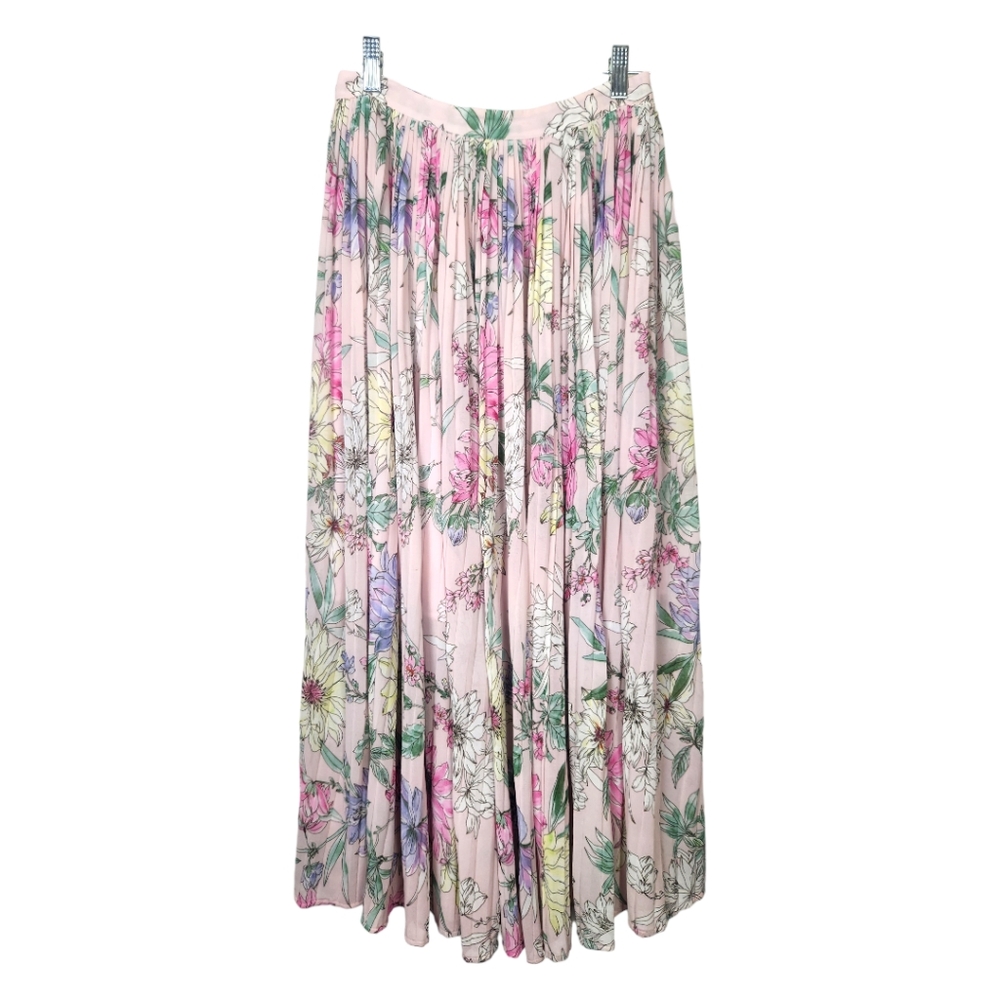 H&M Chiffon Pleated Plisse Floral Midi Skirt Size 4 Women